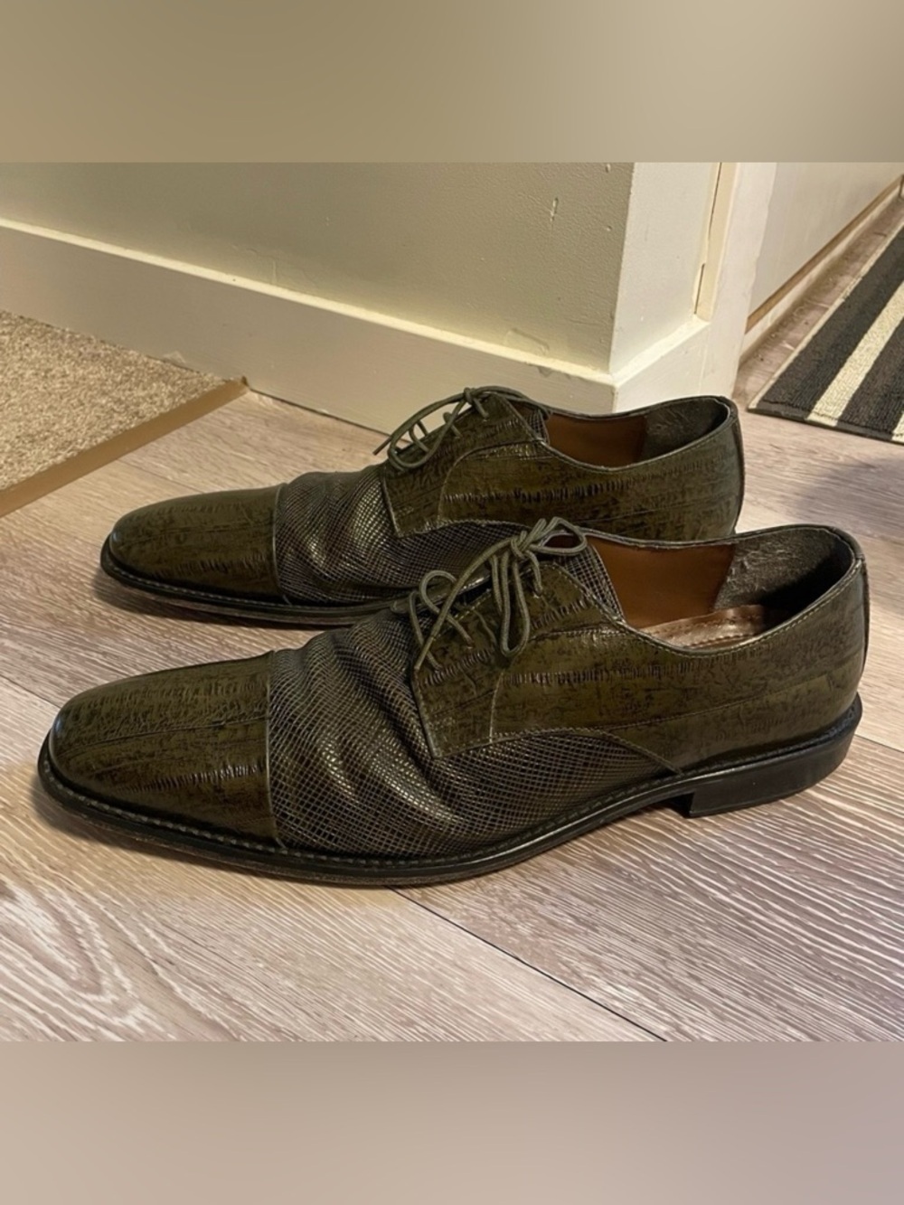 Stacy Adams Green Printed Leather Oxford Brogue Dress Shoes Formal Size 13